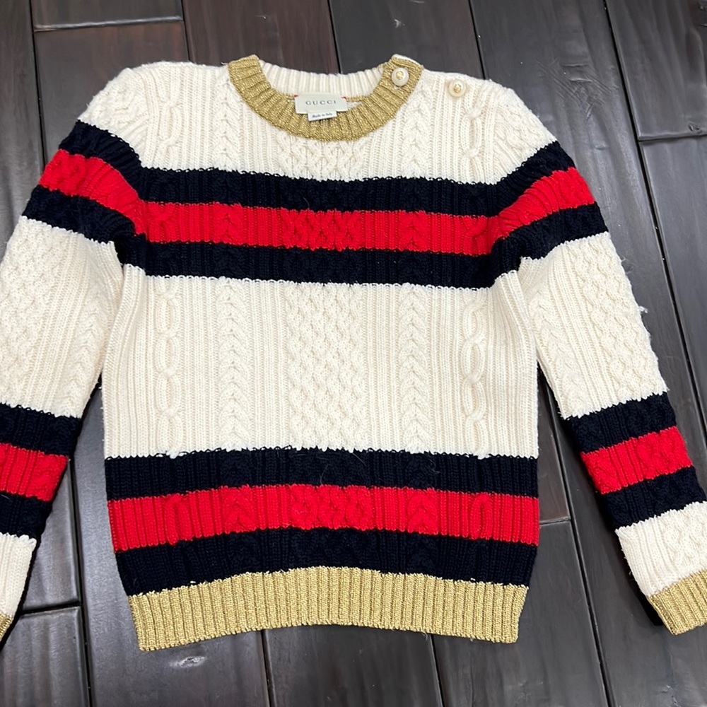 Gucci Kids Wool Pullover Sweater in Ivory Sz 8 | Color: Red/White girls